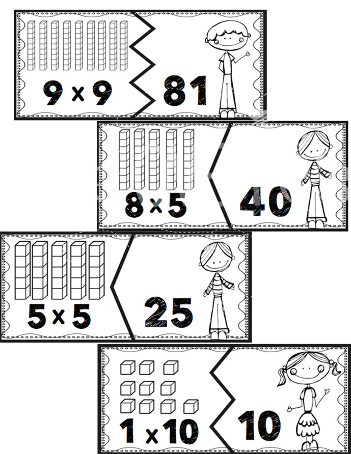 These colorful puzzles will make leaning multiplication facts fun! Multiplication facts are shown with arrays & numbers so that the kids can get a better understanding of what multiplication is.