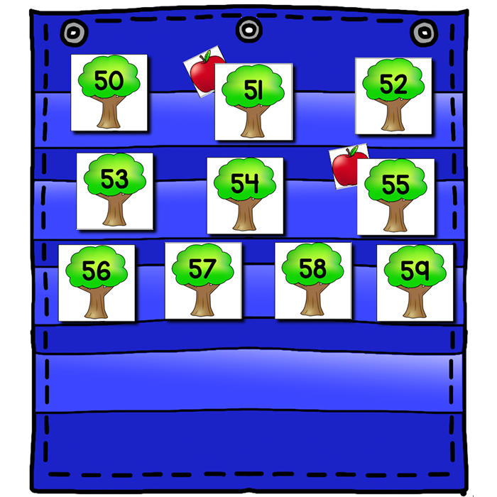 Numbers 0-120 Hide & Seek Pocket Chart Cards | Apple Tree Theme