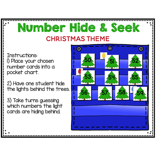 Numbers 0-120 Hide & Seek Pocket Chart Cards | Christmas Tree Theme