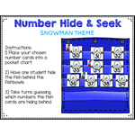 Numbers 0-120 Hide & Seek Pocket Chart Cards | Snowman Theme