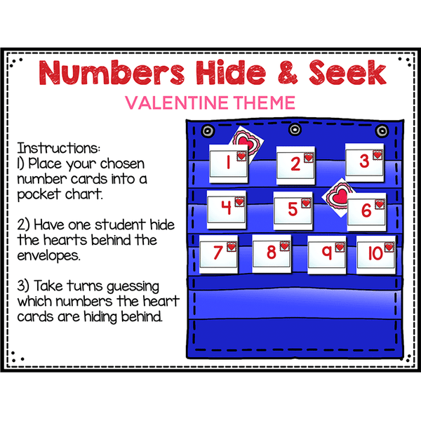 Numbers 0-120 Hide & Seek Pocket Chart Cards | Valentine Theme
