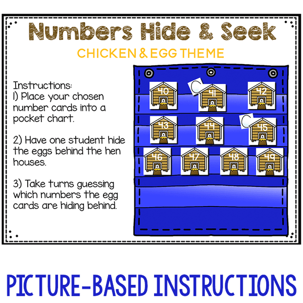 Numbers 0-120 Hide & Seek Pocket Chart Cards | Chicken Theme