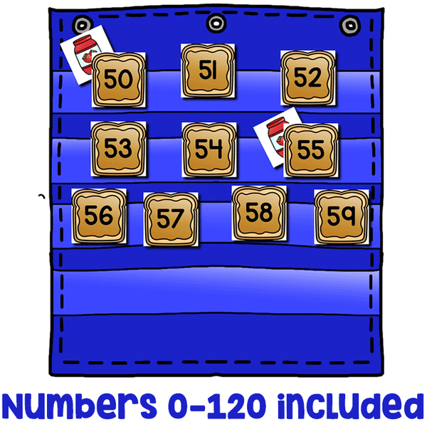 Numbers 0-120 Hide & Seek Pocket Chart Cards | Peanut Butter Theme