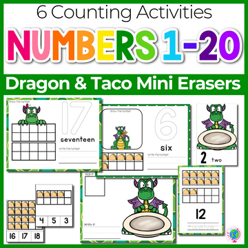 Numbers 1-20 Counting Activities| Dragons & Tacos | Mini Erasers