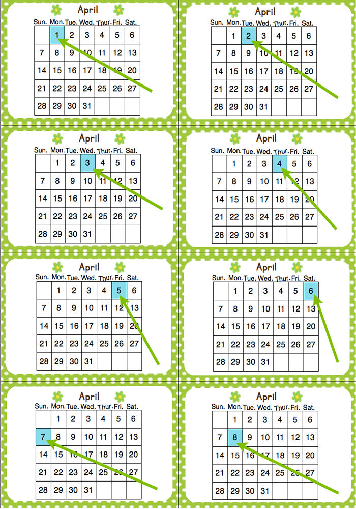 April Ordinal Number Card Game