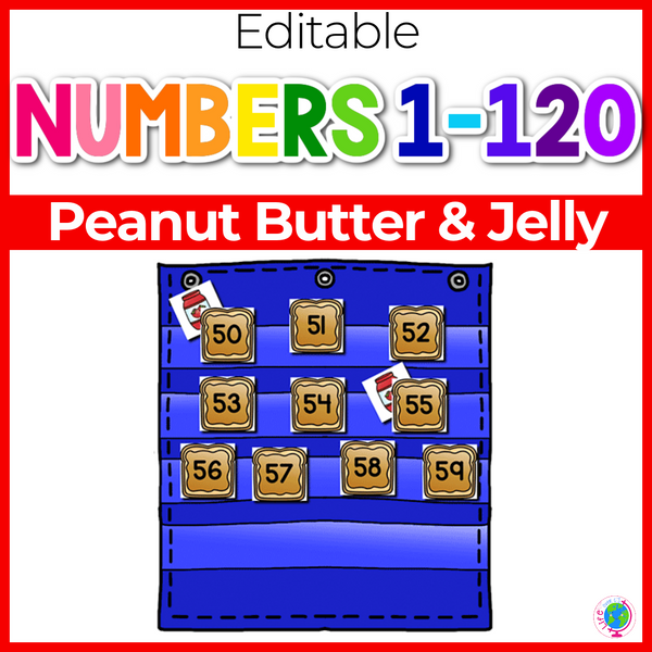 Numbers 0-120 Hide & Seek Pocket Chart Cards | Peanut Butter Theme