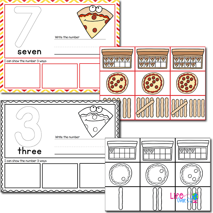 1-20 Pizza Themed Number Recognition Mats | Ten-Frames, Array, Tally Marks