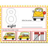 school bus number count and sort activity showing the number eight