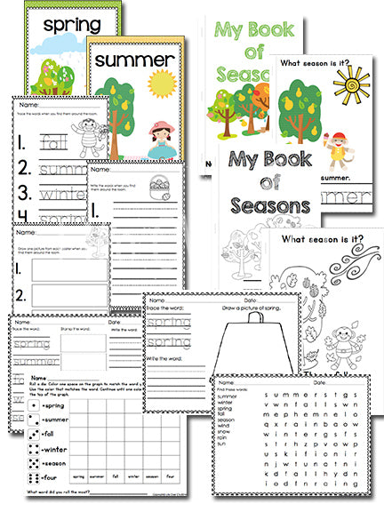 This seasons math and literacy pack is great for preschoolers and kindergarteners! Seasonal play dough mats for "What to wear", sorting pictures of seasons, puzzles, matching and much more! Your kids will love learning about the four seasons with this pack!