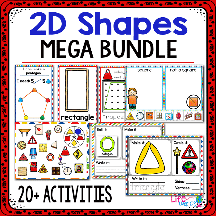 20+ hands-on 2D Shape Activities for math centers: play dough, shape building, dice games, sorting and more!