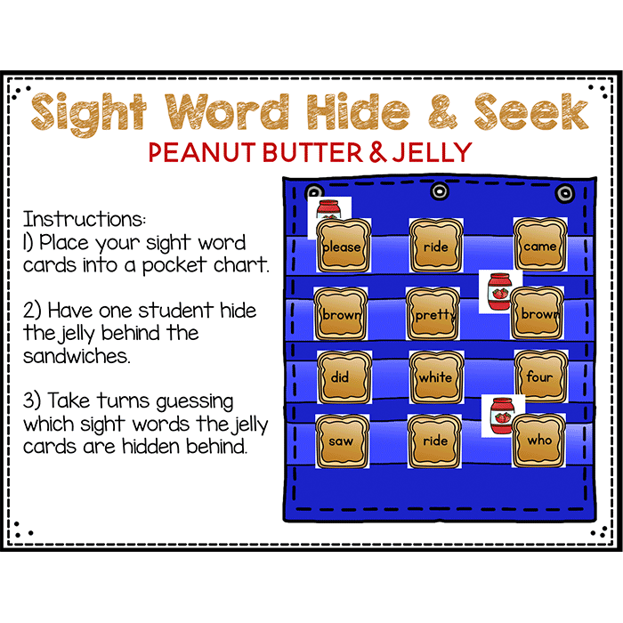 Sight Word Hide & Seek Pocket Chart Cards | Peanut Butter and Jelly