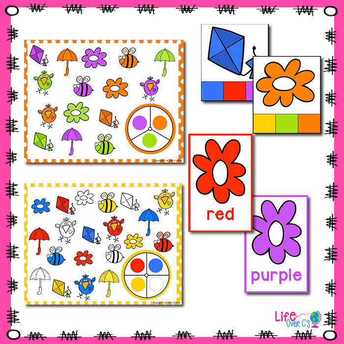 Spring Color Activities for preschoolers. Matching game, mini book, play dough, sorting and more.