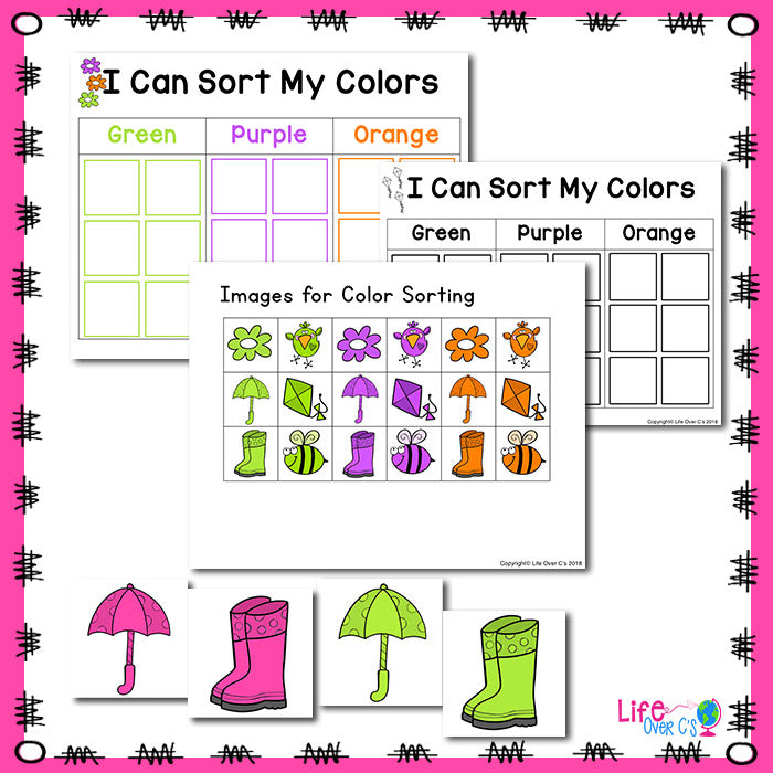 Spring Color Activities for preschoolers. Matching game, mini book, play dough, sorting and more.