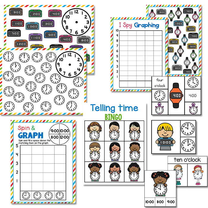 Time to the Hour Pack | Kindergarten Math Centers