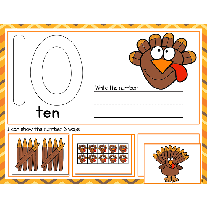1-20 Thanksgiving Number Recognition Mats | Ten-frames, Array, Tally Marks