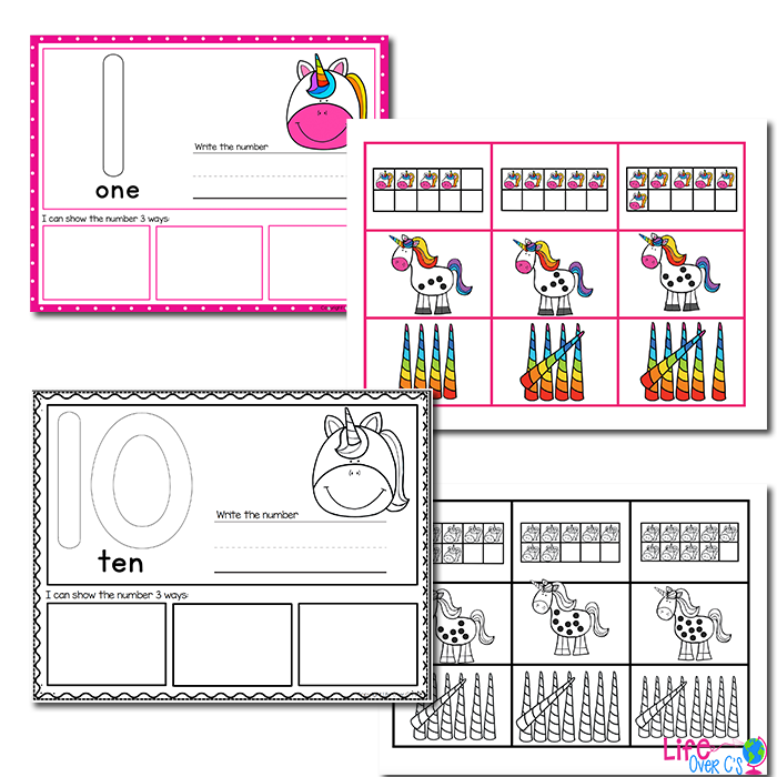 1-20 Unicorn Number Recognition Mats | Ten-frames, Array, Tally Marks