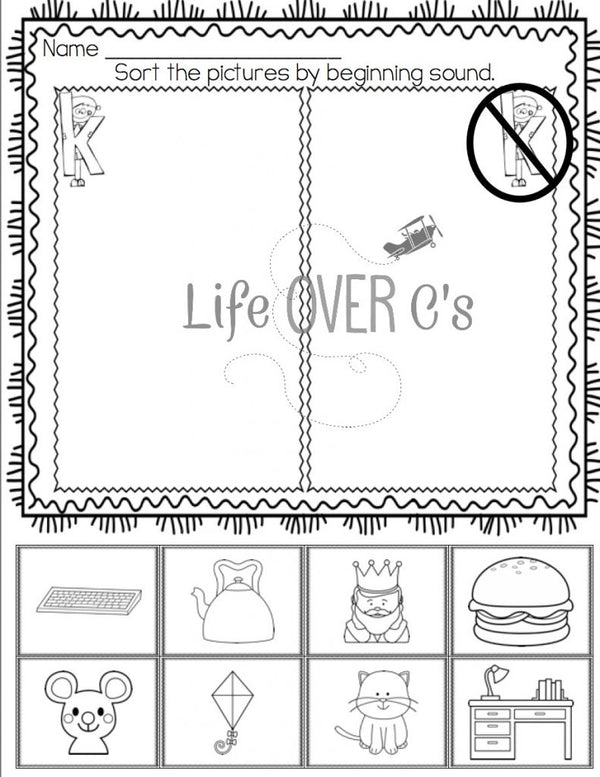 Review beginning sounds with these alphabet beginning sound sorts. Print in color for a center or black & white for individual student pages.