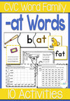 There are so many at word family activities included in this pack! Puzzles, memory, tracing cards, dice games and more! The perfect set for learning the at word family.
