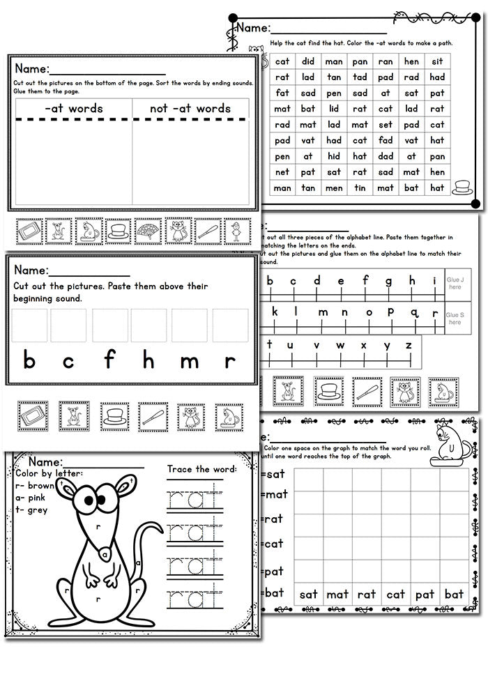 There are so many at word family activities included in this pack! Puzzles, memory, tracing cards, dice games and more! The perfect set for learning the at word family.