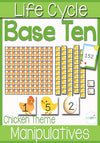 These themed base-ten manipulatives make learning place value so much fun! This set has a different part of the chicken life cycle for each place value. So cool!