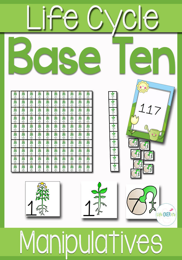 These themed base-ten manipulatives make learning place value so much fun! This set has a different part of the plant life cycle for each place value. So cool!