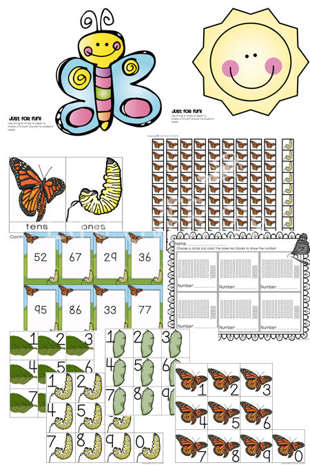 These themed base-ten manipulatives make learning place value so much fun! This set has a different part of the butterfly life cycle for each place value. So cool!
