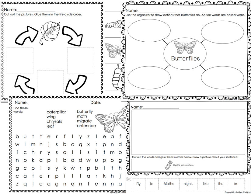 Butterfly Life-Cycle Math and Literacy Printables K-1