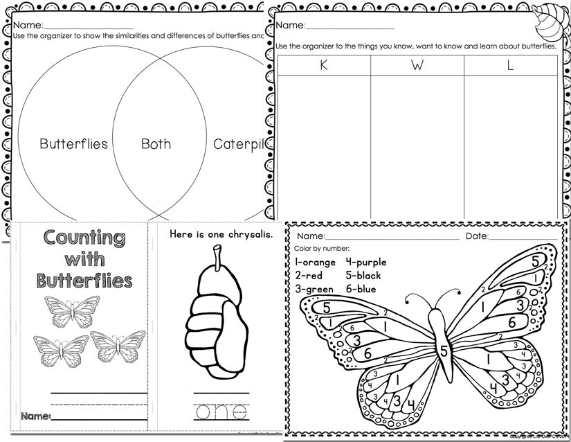 Butterfly Life-Cycle Math and Literacy Printables K-1