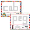 CVC Word Snap Cube Mats for kindergarten literacy centers.