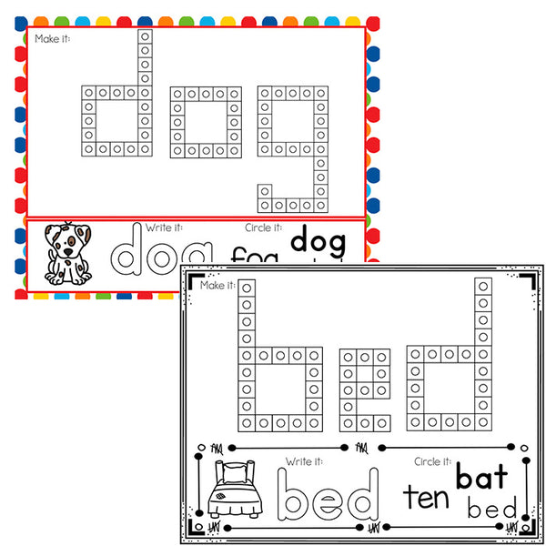 Snap cube CVC Word family mats for kindergarten