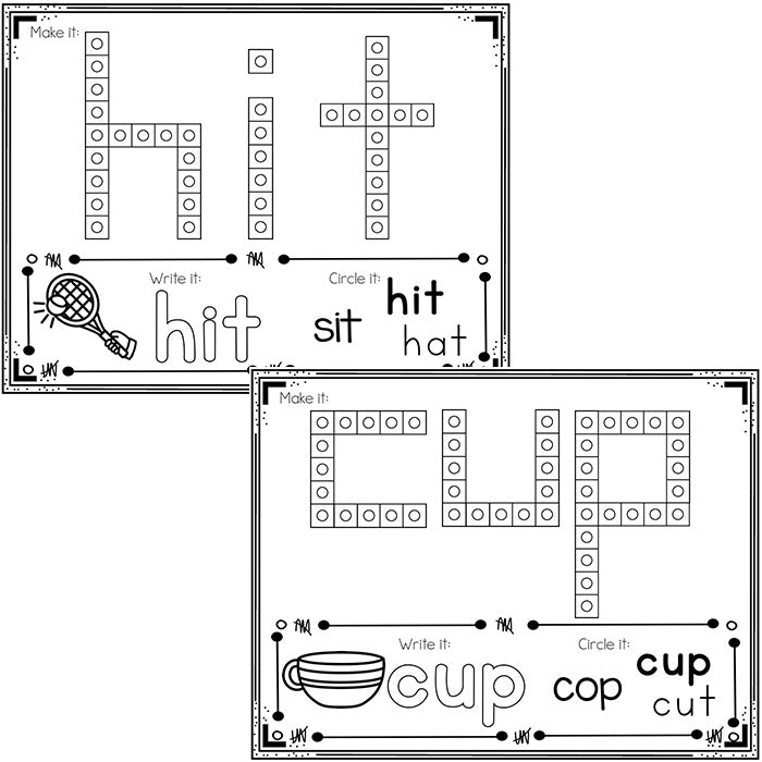Snap cube CVC Word family mats for kindergarten