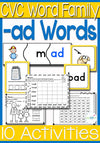 10 activities for learning the ad word family! Puzzles, dice, mini-books, tracing, coloring and more!