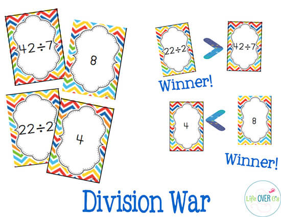 Division Facts War Card Game