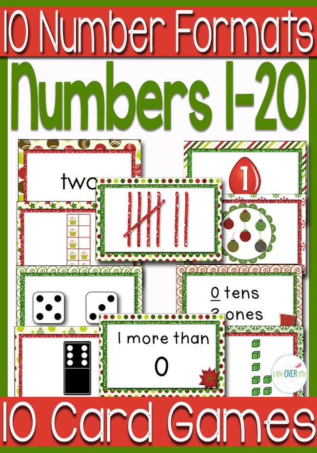 These 10 Card games for numbers 0-20 are such a fun way to review numbers!! I can think of so many ways (beyond the 10 games included) to use these cards!! Love the Christmas theme!