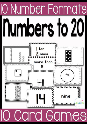 Numbers to 20 Card Games Black & White Version