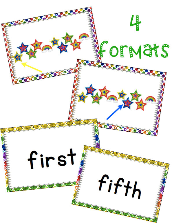 Students will learn ordinal numbers through a fast-paced, fun game! This ordinal numbers card game reviews 1st-10th with an exciting March/Rainbows theme.