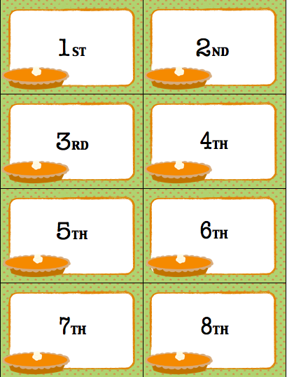 Students will learn ordinal numbers through a fast-paced, fun game! This game reviews ordinal number 1-10 in an November/Thanksgiving Theme.