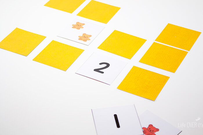 Counting to 10 printable rainbow bear memory game.