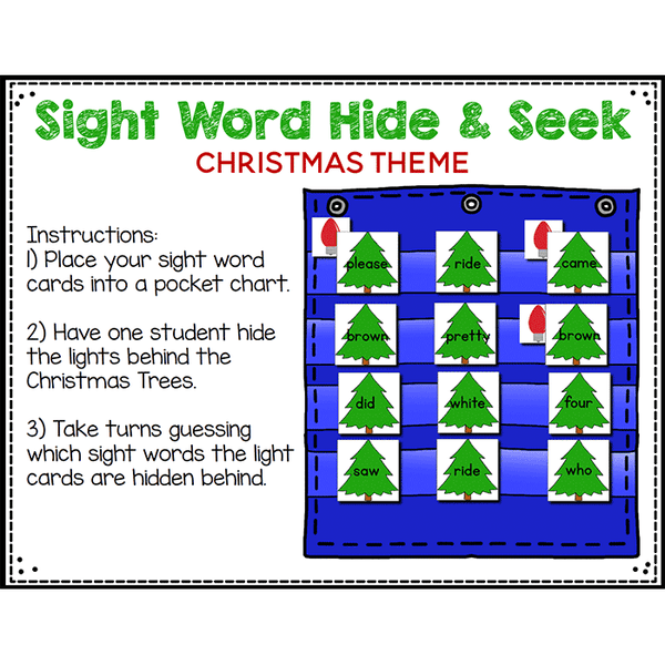 Sight Word Editable Hide & Seek Pocket Chart Cards | Christmas Tree Theme