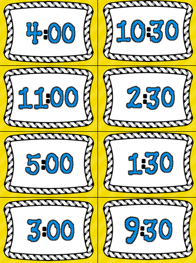 5 Time Card Games for Time to the Half Hour (Level 2)