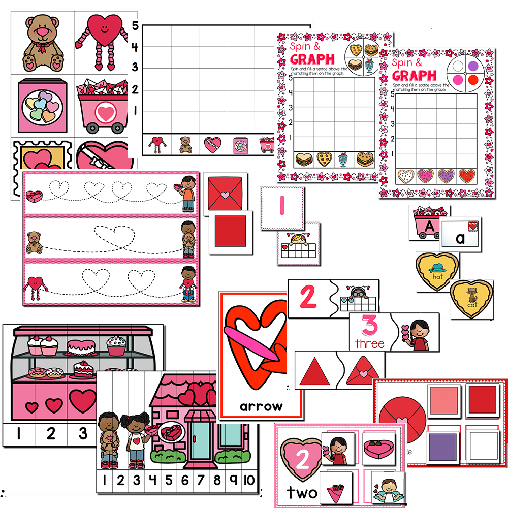 Valentine Themed Preschool/Pre-K Math and Literacy Centers