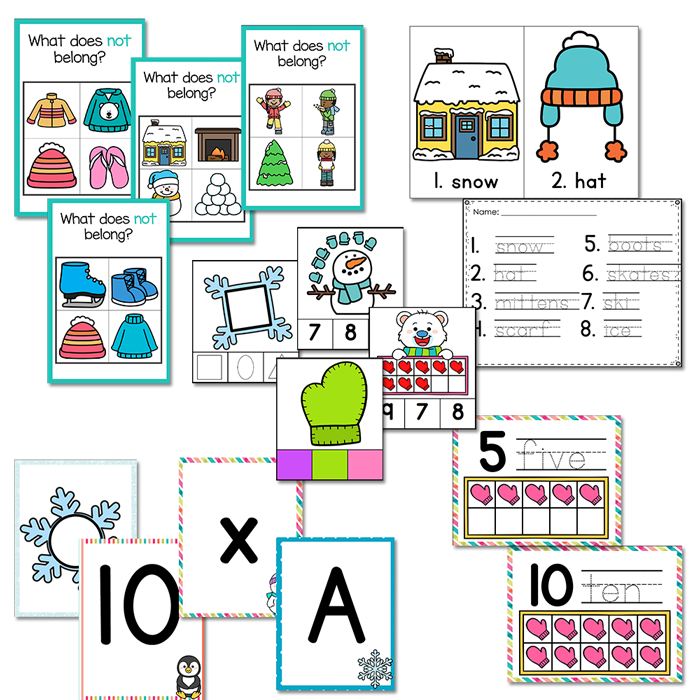 Preschool/ Pre-k Math & Literacy Centers | Winter Theme