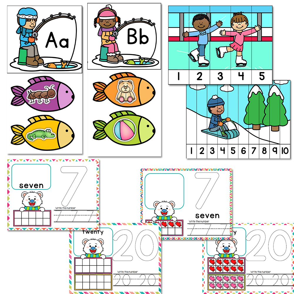 Preschool/ Pre-k Math & Literacy Centers | Winter Theme