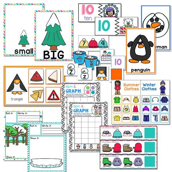 Preschool/ Pre-k Math & Literacy Centers | Winter Theme
